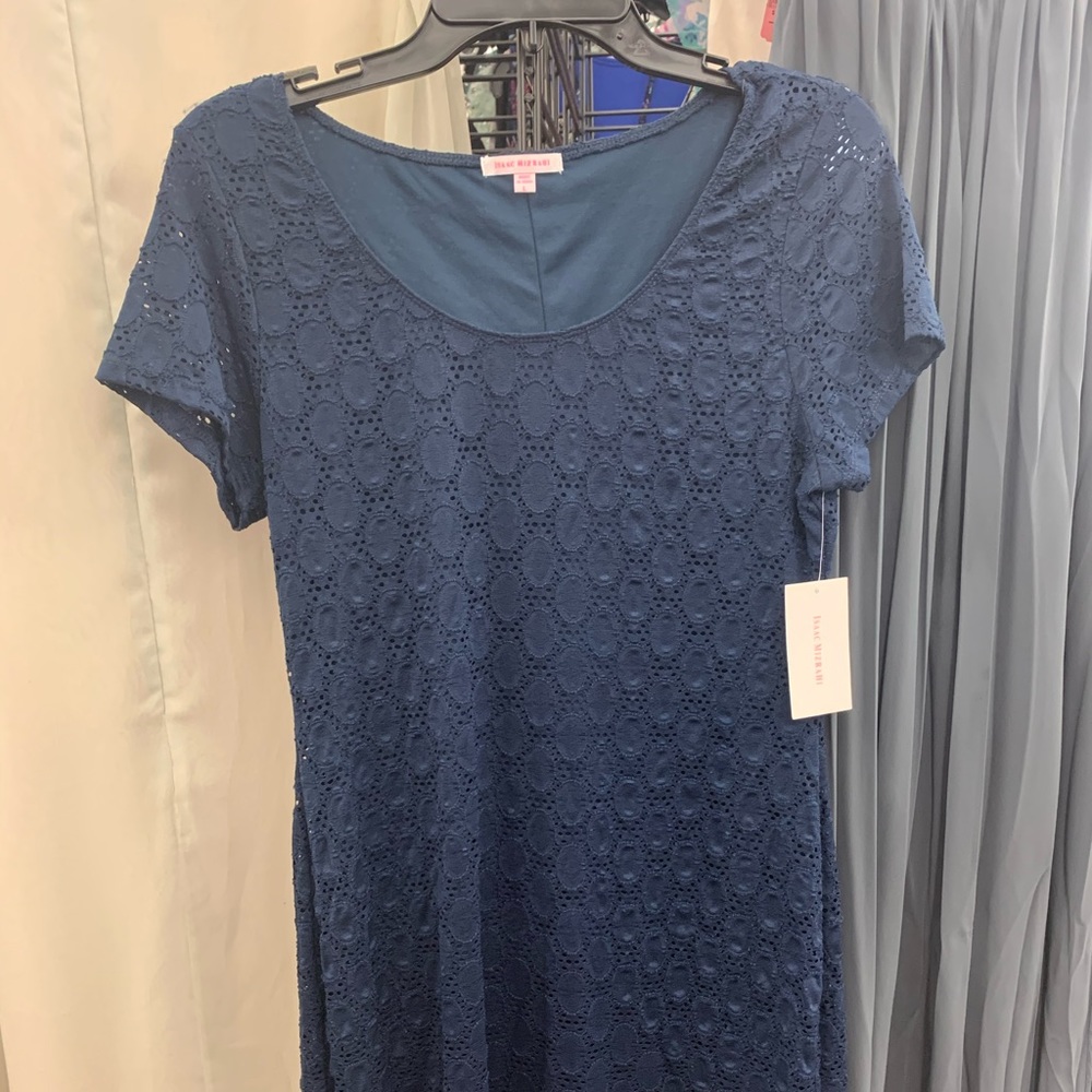 isaac mirza dress navy blue mid length